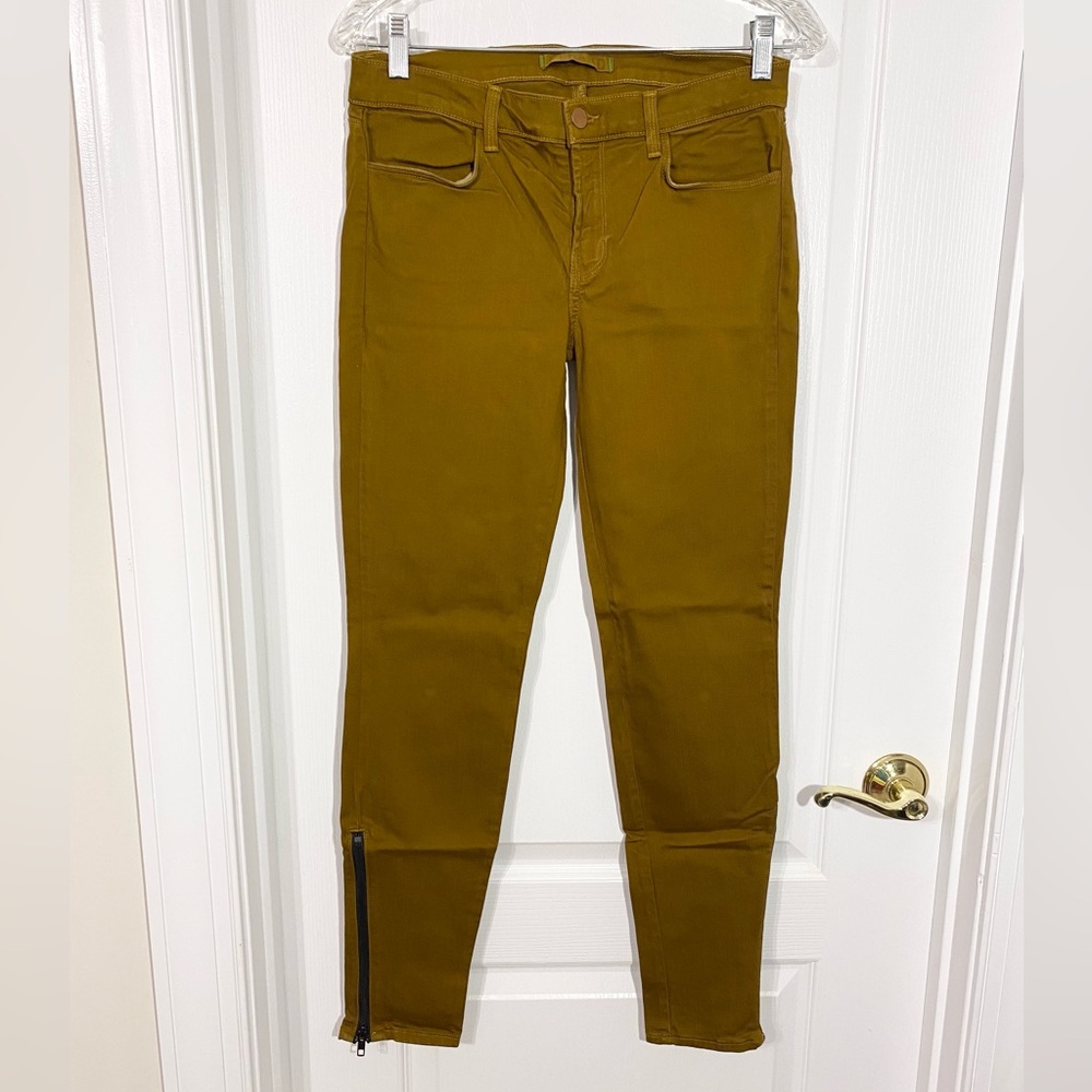 J Brand USA MADE Black Ankle Zipper Skinny Jeans Moss Green Size 28